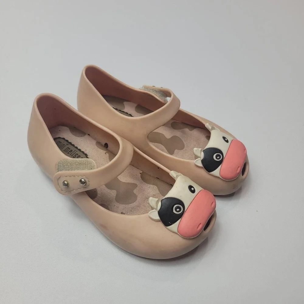 Mini Melissa Sandals Girls Size‎ 7 Cow Pink Pull On Comfort Stretch Jelly Shoes